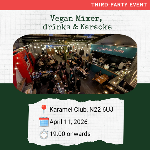 Poster for LVN's Vegan Mixer, drinks, and Karaoke on April 11