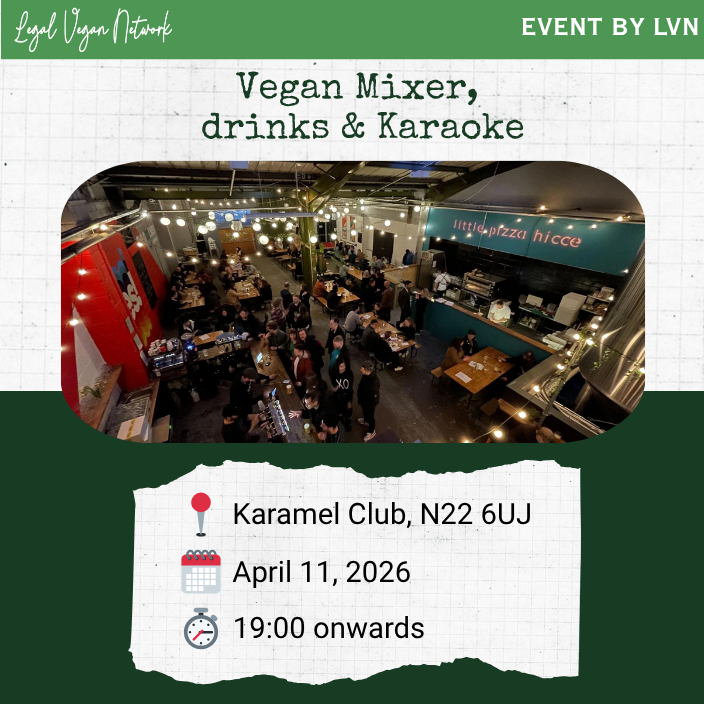 Poster for LVN's Vegan Mixer, drinks, and Karaoke on April 11