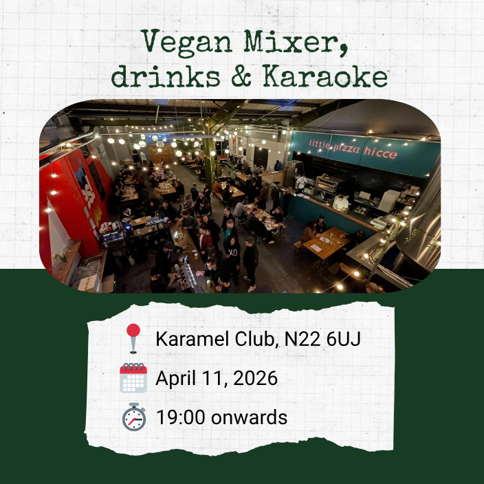 Poster for LVN's Vegan Mixer, drinks, and Karaoke on April 11