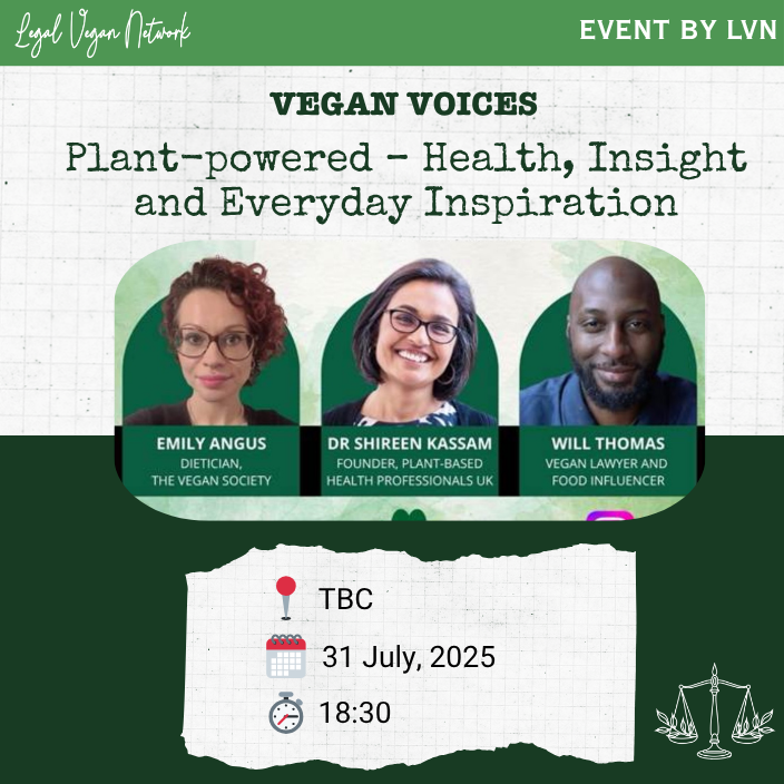 Poster for LVN event on 31st July 2025 titled 'VeganVoices: Plant-powered Health insight and everyday inspiration'